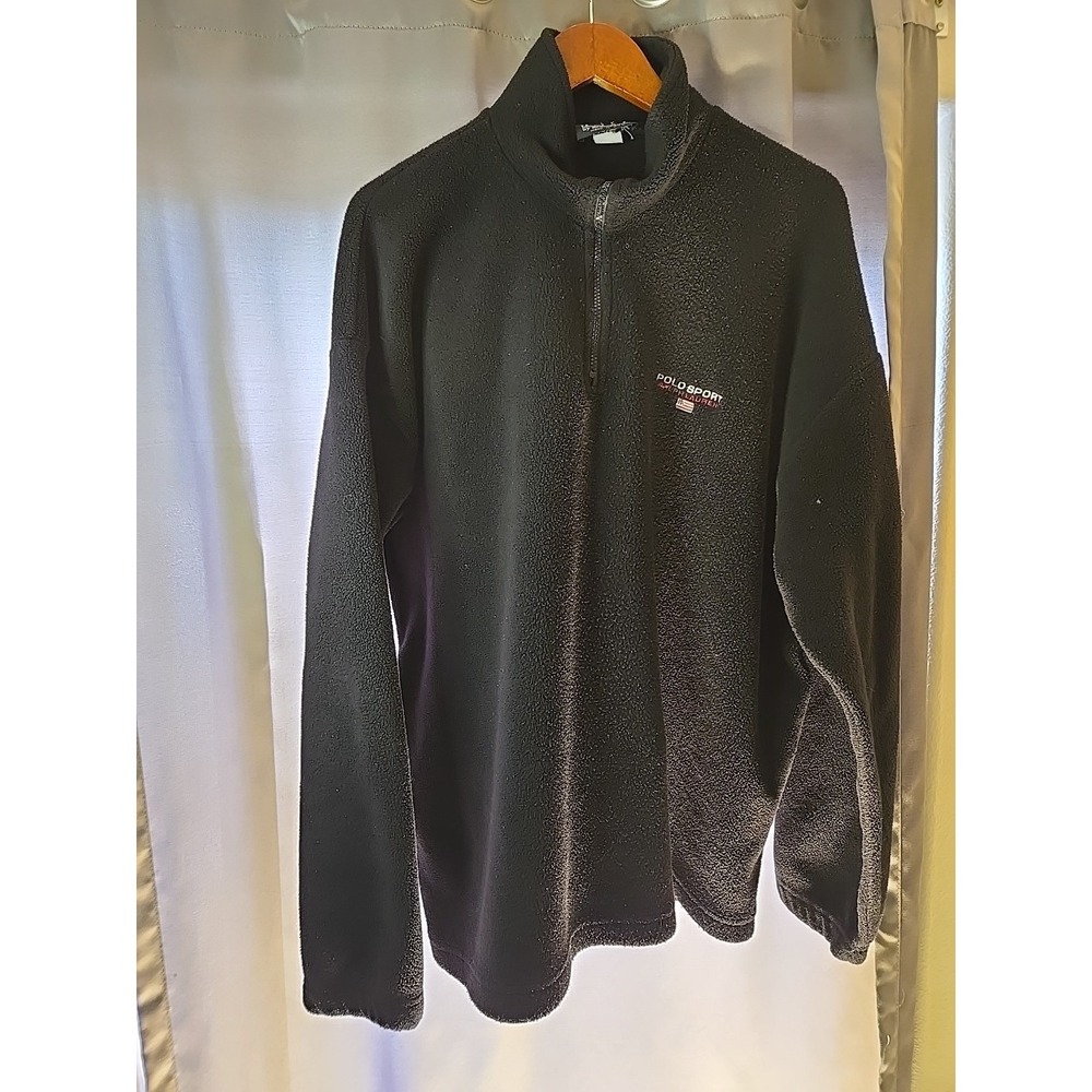 Vtg Polo Sport Ralph Lauren Sweatshirt Men's 2XL Black Fleece 1/4 Zip 90s USA - Picture 14 of 16